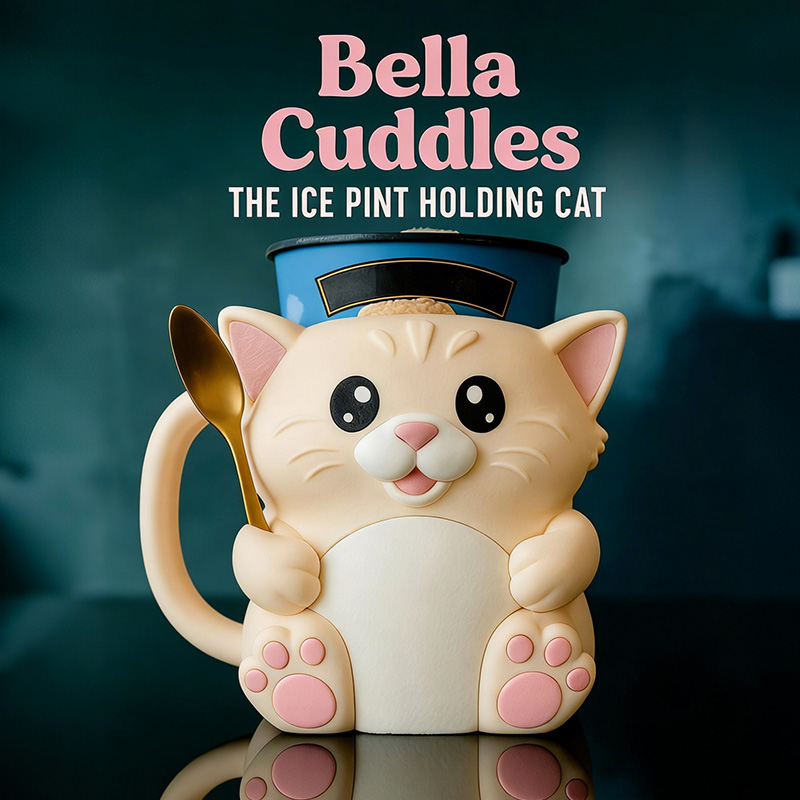 Cat Ice Cream Pint Holder 3D Printed with Spoon Slots & Snack Drawer 16oz Gift for Cat Lovers