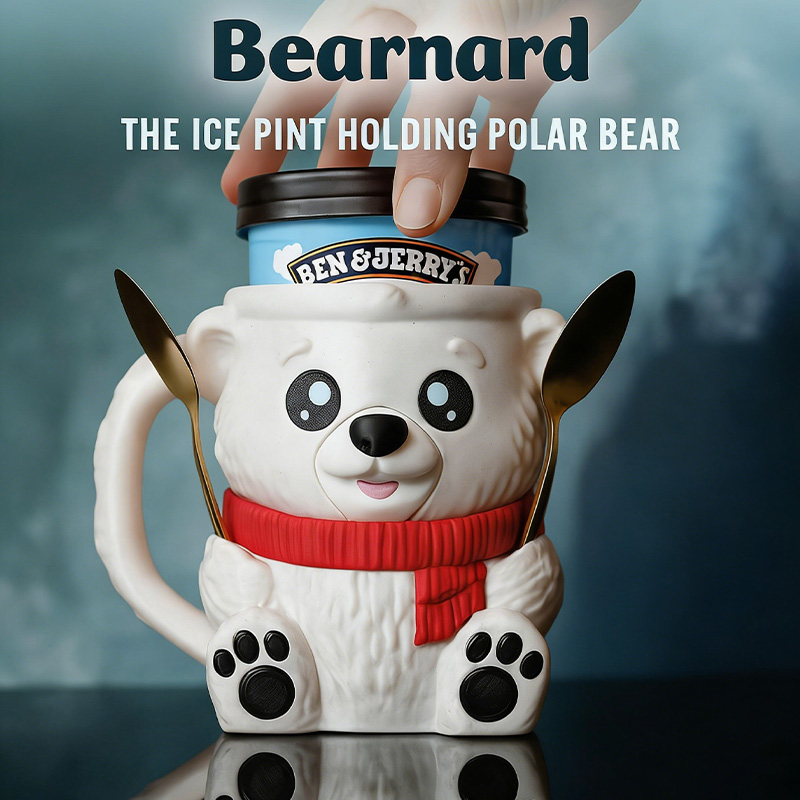 Polar Bear Ice Cream Pint Holder 3D Printed with Spoon Slots & Snack Drawer
