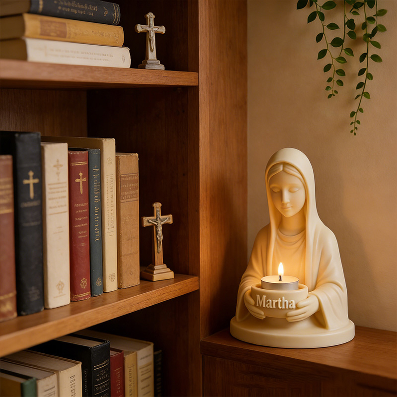 Personalized 3D Printable Virgin Mary Tealight Candle Holder with Custom Name Lady Guadalupe Stand Catholic Home Decor Prayer Space Spiritual Gift
