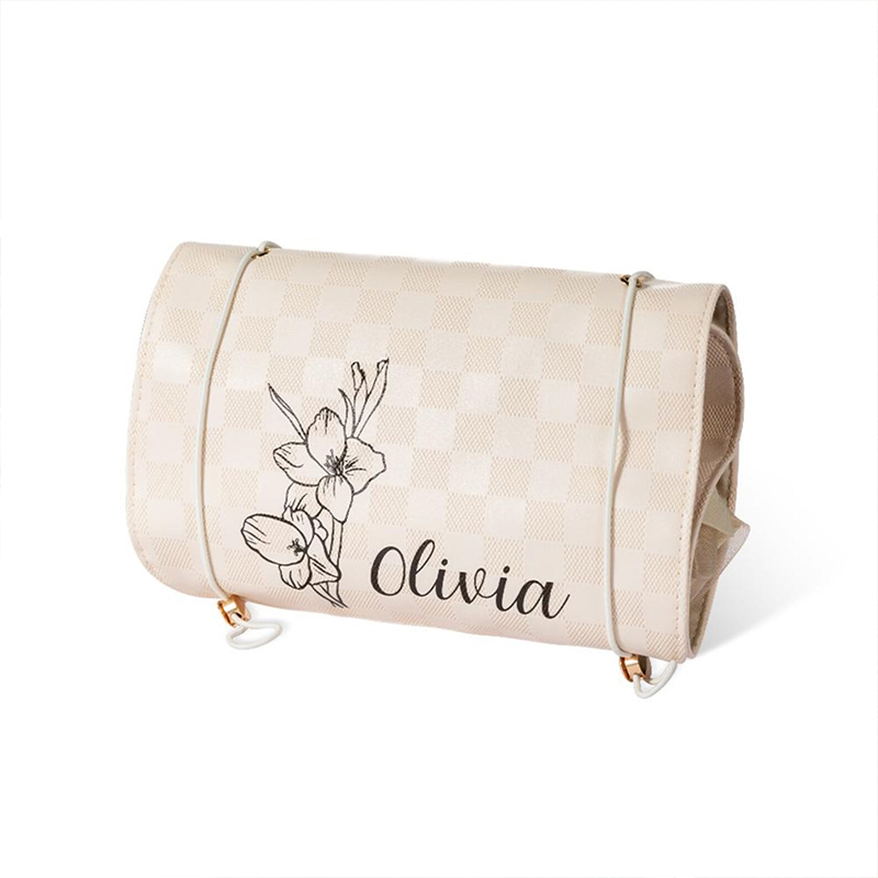 Personalized Name And Birth Flower Cosmetic Travel Bags Foldable Make Up Organizer Hanging Toiletry Bag for Women Weekender Bag Mother's Day Gift