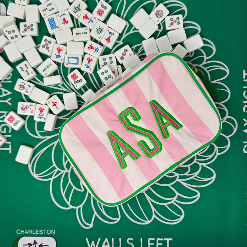 Personalized Embroidered Mahjong Tile Bag with Zipper and Wrist Strap Gift for Mahjong Lovers