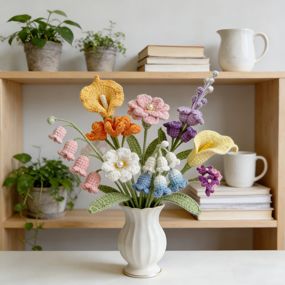 Personalized Crochet Flowers Bouquet Pink Purple Blue Gift for Wife Girlfriend Gift for Her Valentine's Day Birthday Gifts for Bestie