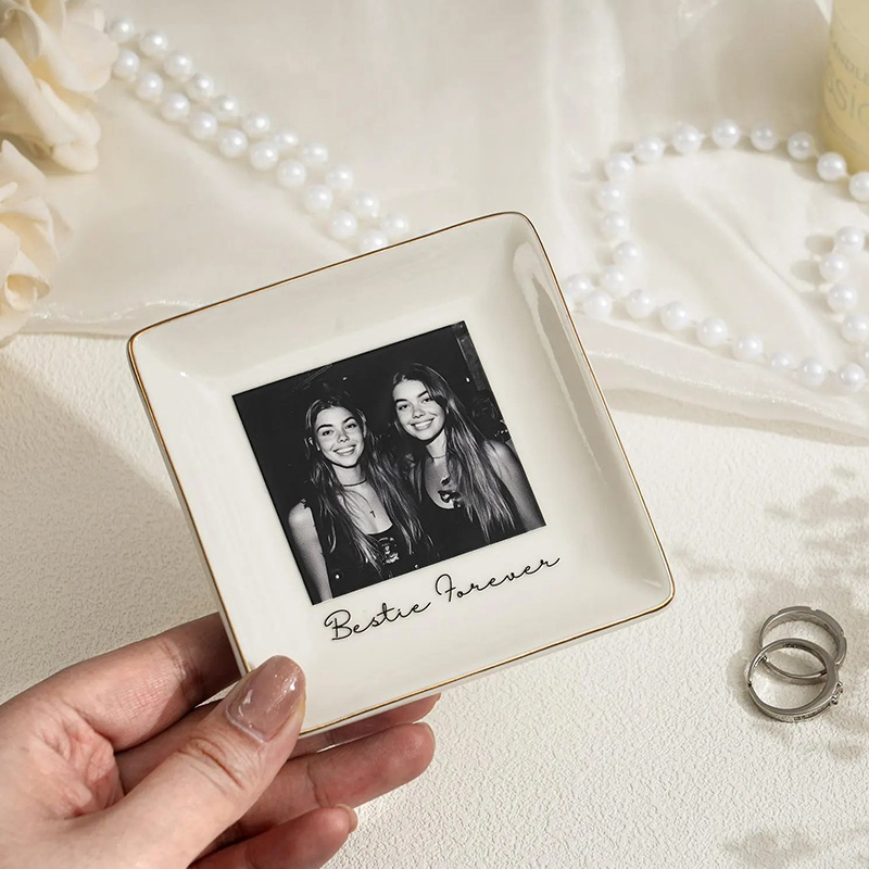 Personalised Photo Trinket Dish With Custom Jewelry Ring Dish, Wedding Gift, Bridesmaid Proposal, Trinket Tray for Best Friend, Bestie