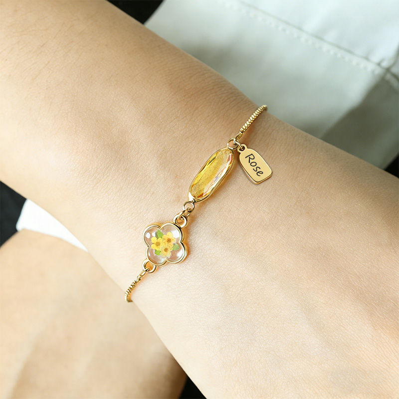 Personalized Baby's Breath Flower with Birthstone Bracelet Adjustable Mom Birthflower Bracelet Custom Name Gift for Mom Mother's Day Gift New Mom Gift