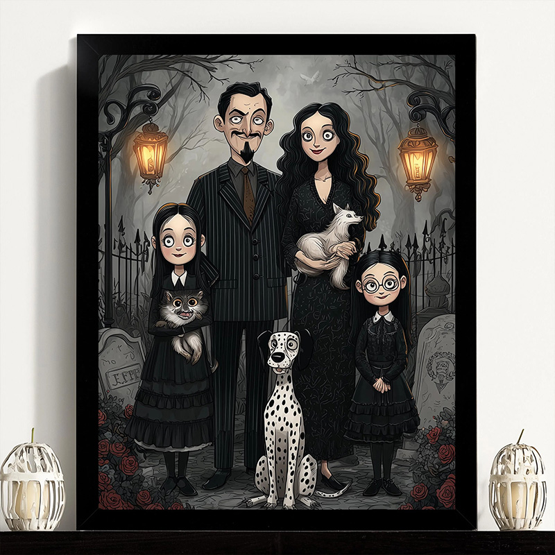 Personalized Gothic Photo Portrait Poster Wall Hangings, Anniversary Illustration, Newlywed Christmas Gift [Max 6 People and Pets]
