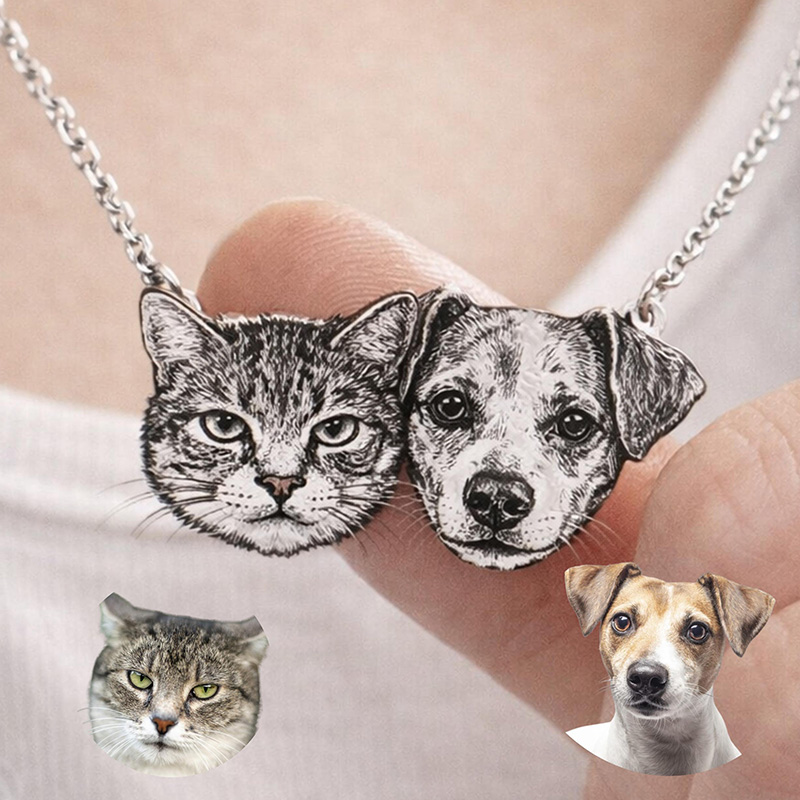 Personalized Engraved Couple Face Photo Portrait Necklace With Custom Photo for Memorial Gift, Couple Jewelry