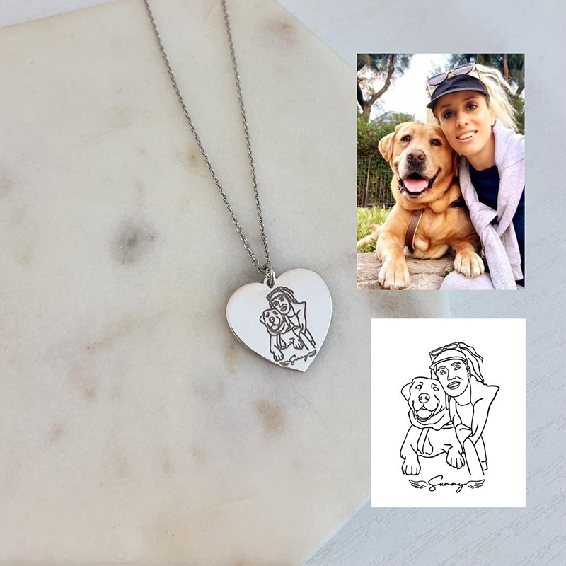 Personalized Engraved Famliy Face Photo Heart Design Portrait Necklace With Custom Photo for Memorial Gift, Mother's Day Jewelry