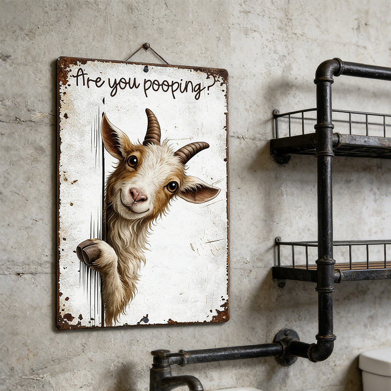 Are You Pooping Goat Sign, Funny Farm Animal Decor, Peeking Goat Rustic Metal Sign, Farmhouse Bathroom Humor Wall Art