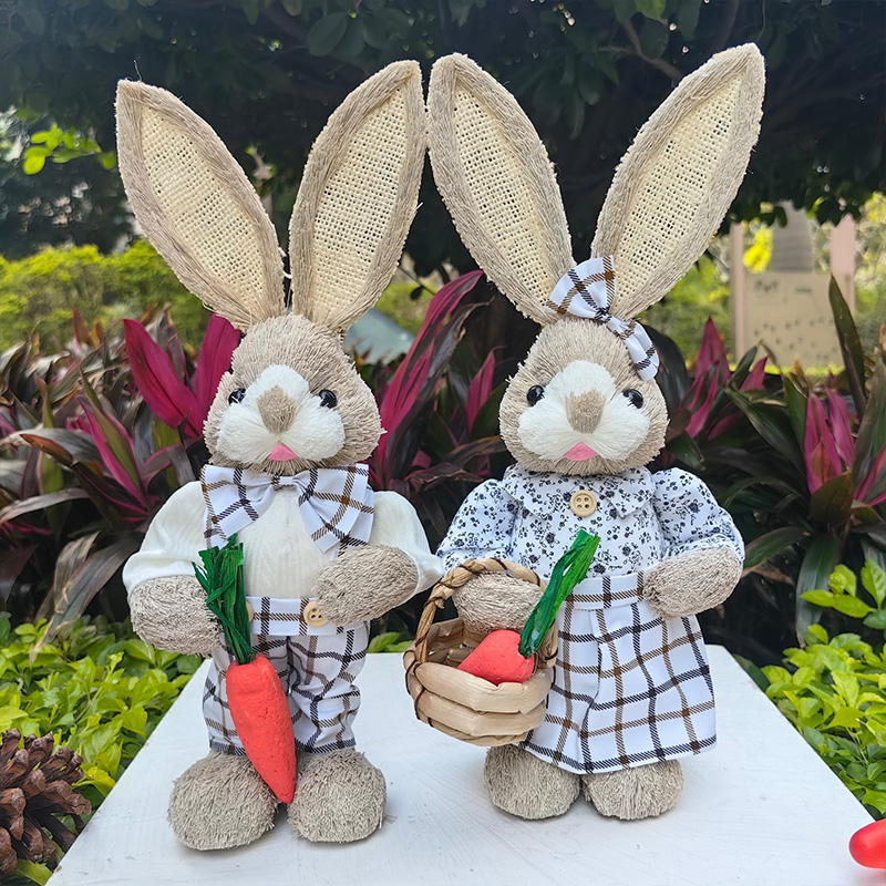 Decorative Straw Rabbits 35cm | Easter Bunny Figurines | Cute Easter Table Decorations