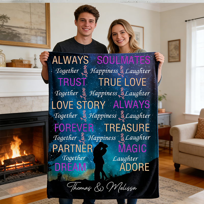Personalized Couple Starry Sky Silhouette Blanket Valentine's Day Gift for Couple Cloud Word Blanket Love Story Blanket For Her