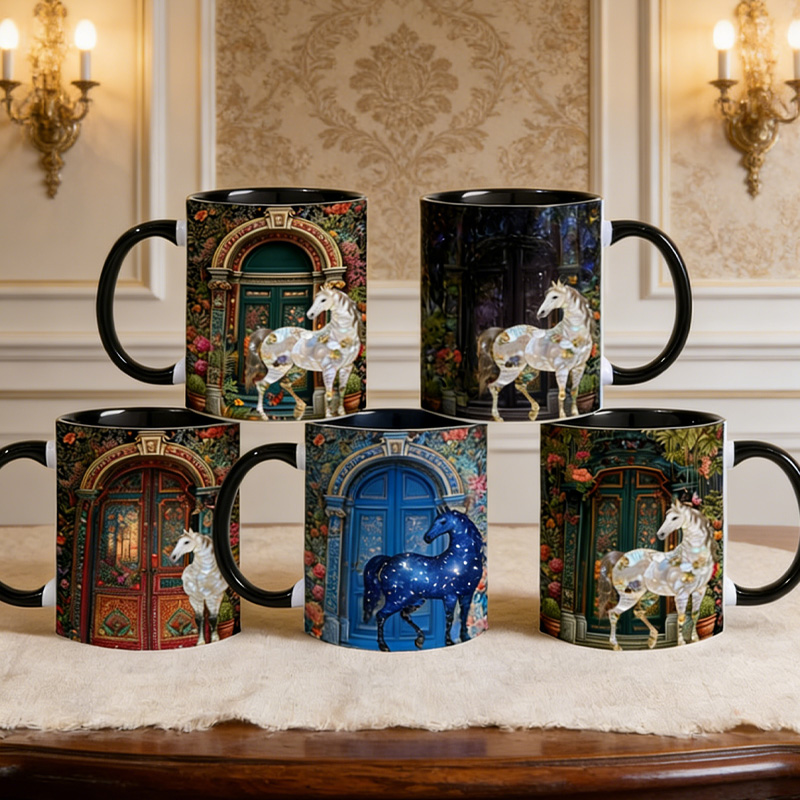 Personalized 3D Graphic Patterns Horse Shell Pearl Garden Mug Ceramic Cup Gift for Horse Riding Equestrian Lovers