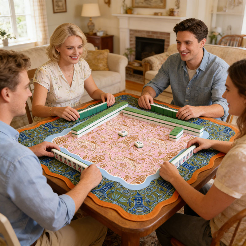 Personalized Scalloped Mahjong Mat Neoprene Game Surface Travel Portable Playing