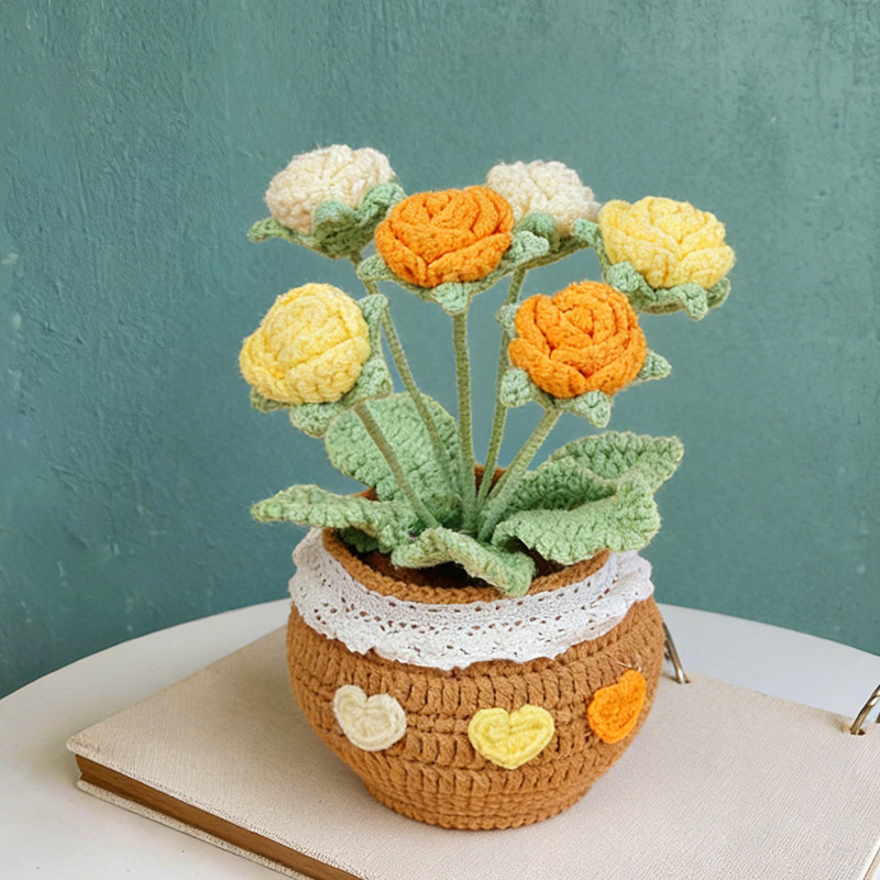 Mothers Day Gift Handmade Knitted Flower Pot Crochet Tulip Plant Gift for Mom Grandma Mother's Day Gifts