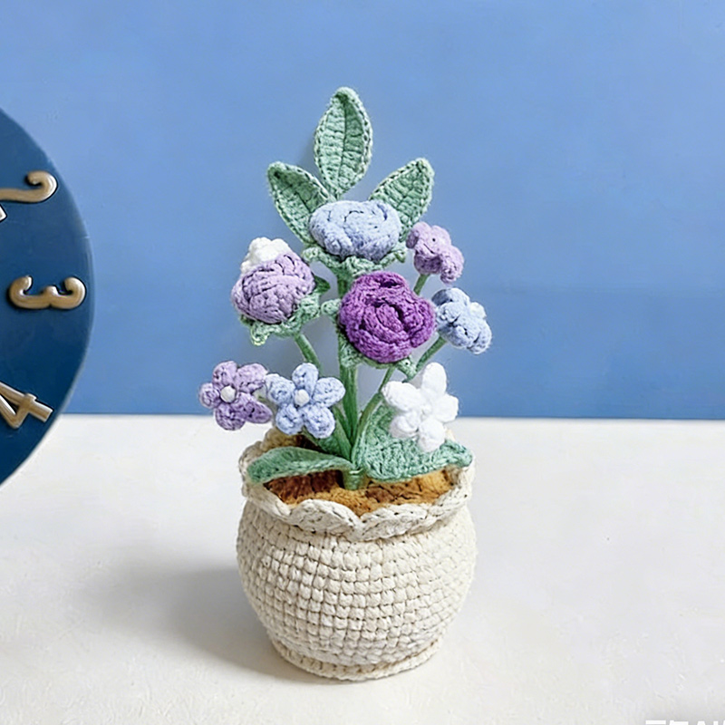 Mothers Day Gift Handmade Knitted Flower Pot Crochet Baby's Breath Roses Mars Orchid Plant Gift for Mom Grandma Mother's Day Gifts
