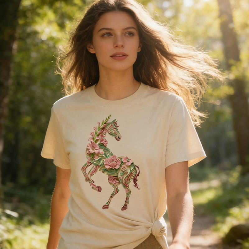 Personalized Birth Month Flower Floral Horse T-Shirt Western Shirt Boho Nature Lover Animal Lover Gift for Equestrain Lovers