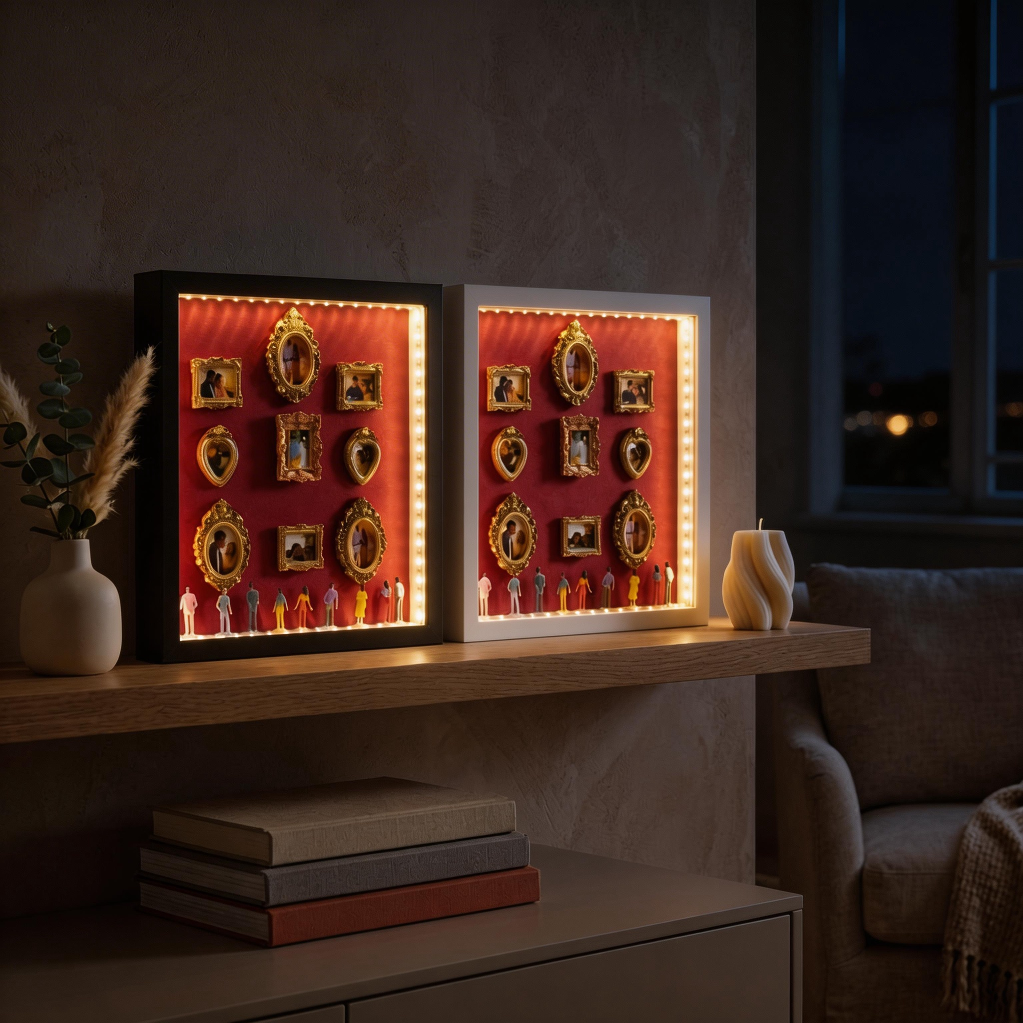 Personalized Mini Museum Silhouette Box with LED Light DIY 11 Photos Museum Frame Box Mother's Day Gifts