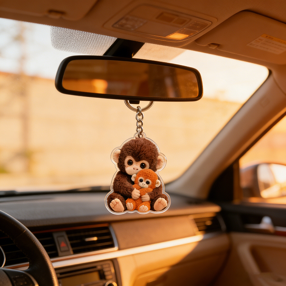 Viral Cute Baby Monkey Acrylic Keychain Adorable Plush Hugging Monkey Gift Perfect Gift for Animal Lovers and Friends