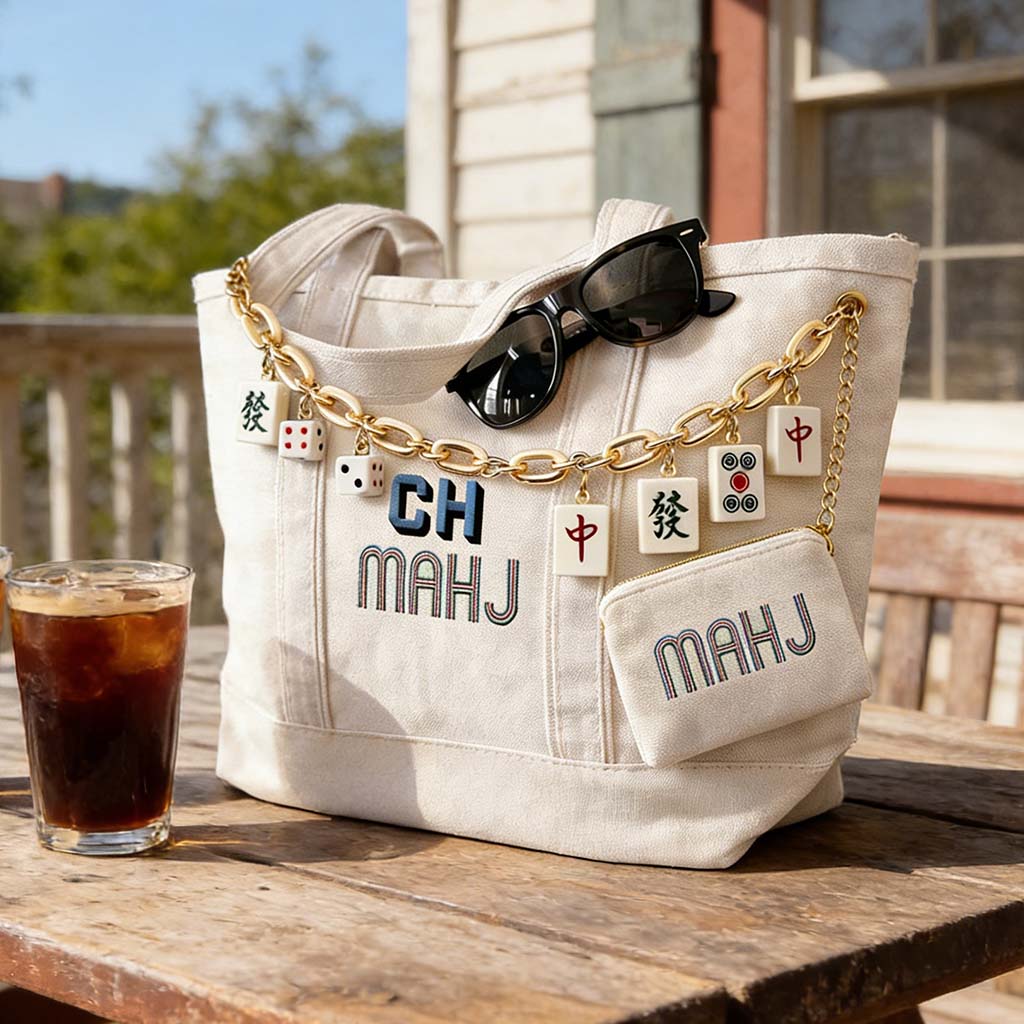 Personalized Embroidered Mahjong Tote Bag Custom Gift Bachelorette Party Bags Teacher Mom Embroidery Needlepoint