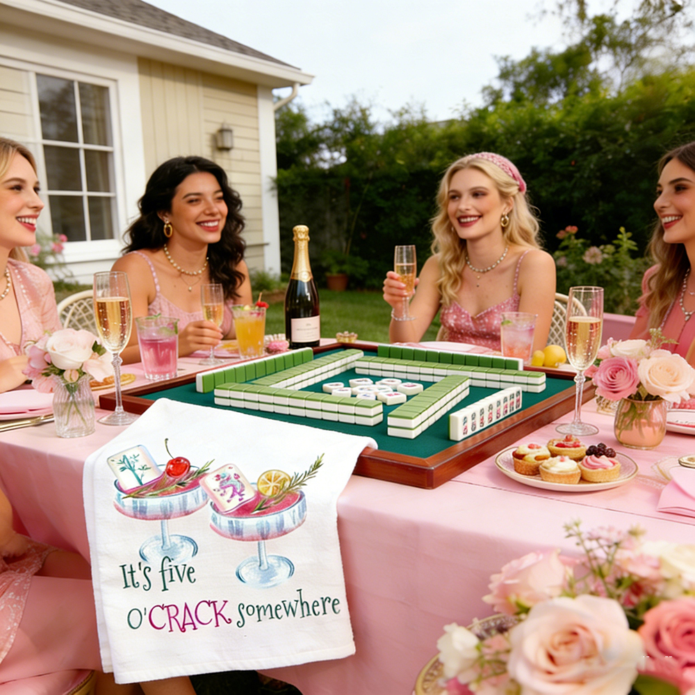 Mahjong Tea Towel – It’s Five O’Crack Somewhere Funny Kitchen Towel Gift for Mahjong Lovers