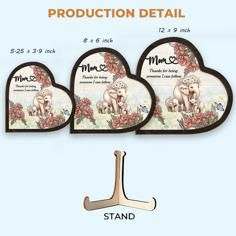 Personalized Thanks For Being Someone I Can Follow Birth Flower Sign Mom Elephant with Little Kids Wooden Plaque Gift for Mom Grandma Mother's Day