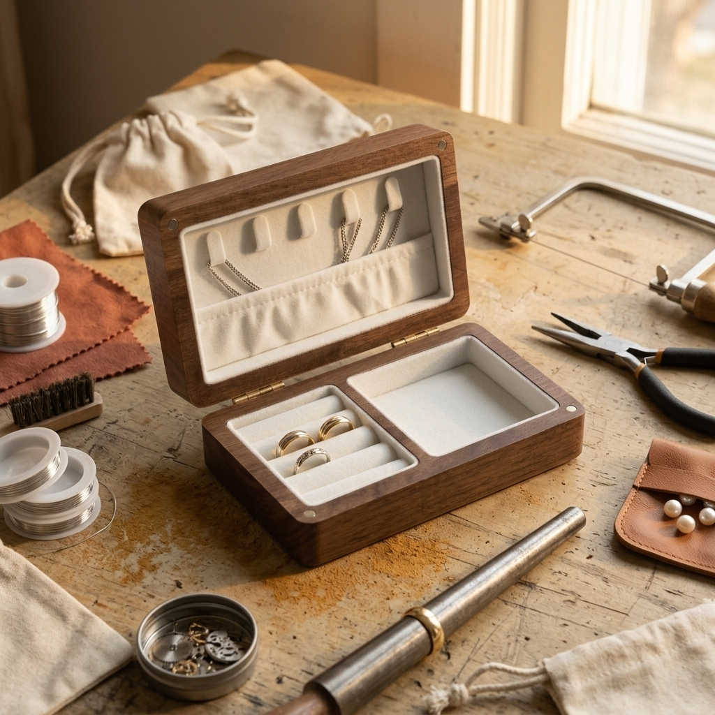 Personalized Walnut Jewelry Box with Name Engraving Mother's Day Gift for Mom