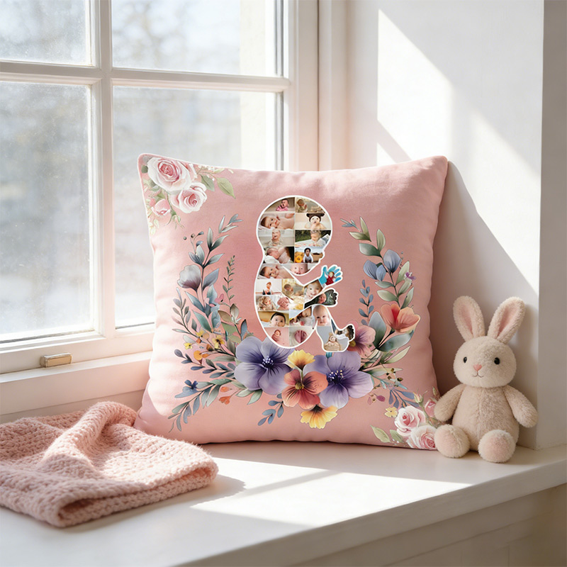 Personalized New Mom Birth Flower Pillow with Baby Photos Happy 1st Mother's Day Throw Pillow Mothers Day Gift For Mom