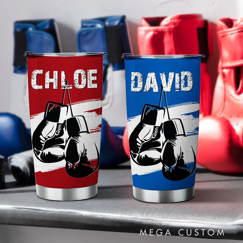 Personalized Fitness Tumbler Multicolour Boxing Glove 20oz Insulated Name Tumbler with Lid and Straw Birthday Gift for Sports Gym Boxing Lovers