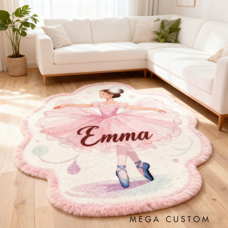 Personalized Ballet Dancers Carpet with Your Name for Ballet Lovers Unique Decorative Carpet for Girls' Room and Dance Studio