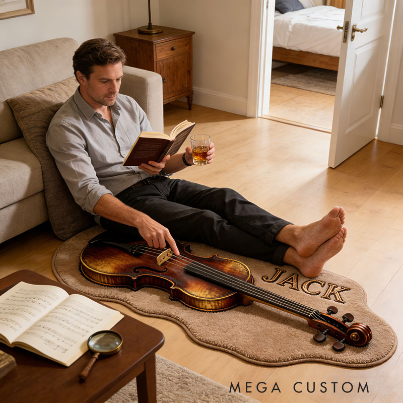 Personalized Violin Themed Rug with Your Name for Music Lovers Unique Decorative Carpet for Room and Music Studio