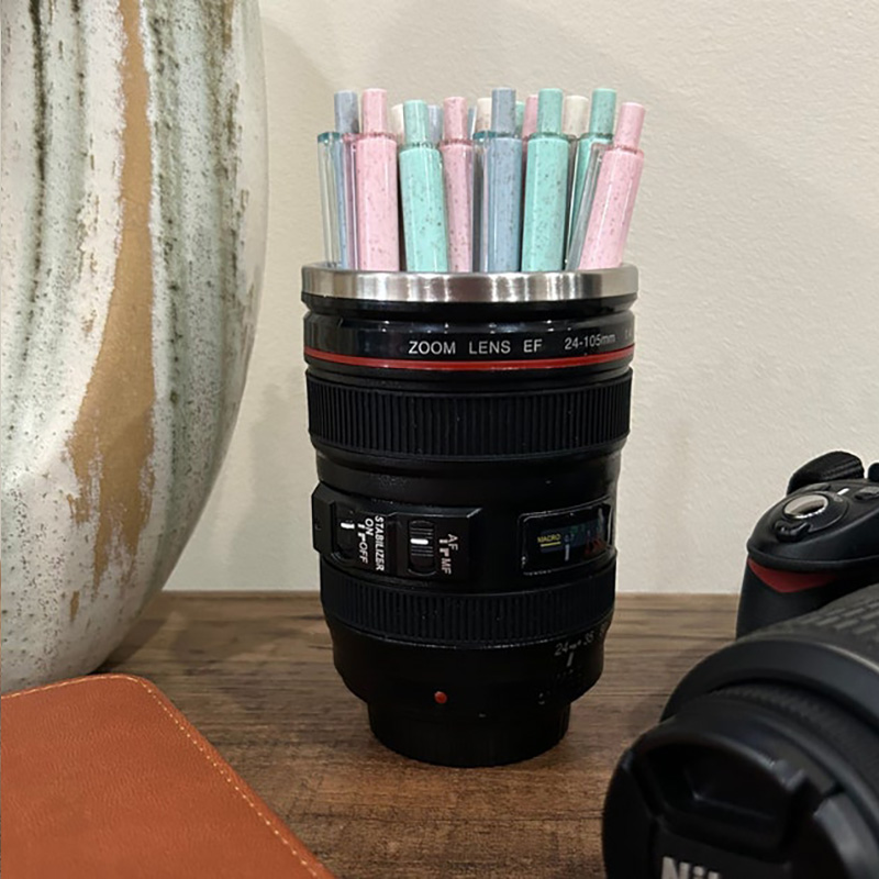 Personalized Camera Lens Pen Holder Gift for Photographer Desk Organizer for Photography Lover Office Pencil Cup Photography Accessories