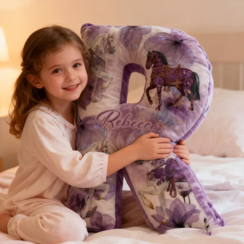 Personalized Riding Floral Letter Pillow Floral Horse Custom Name Festive Flower Decor with French Countryside Gifts for Family Lavender Graphic 3D Print for Riding Lovers Equestrian Lovers