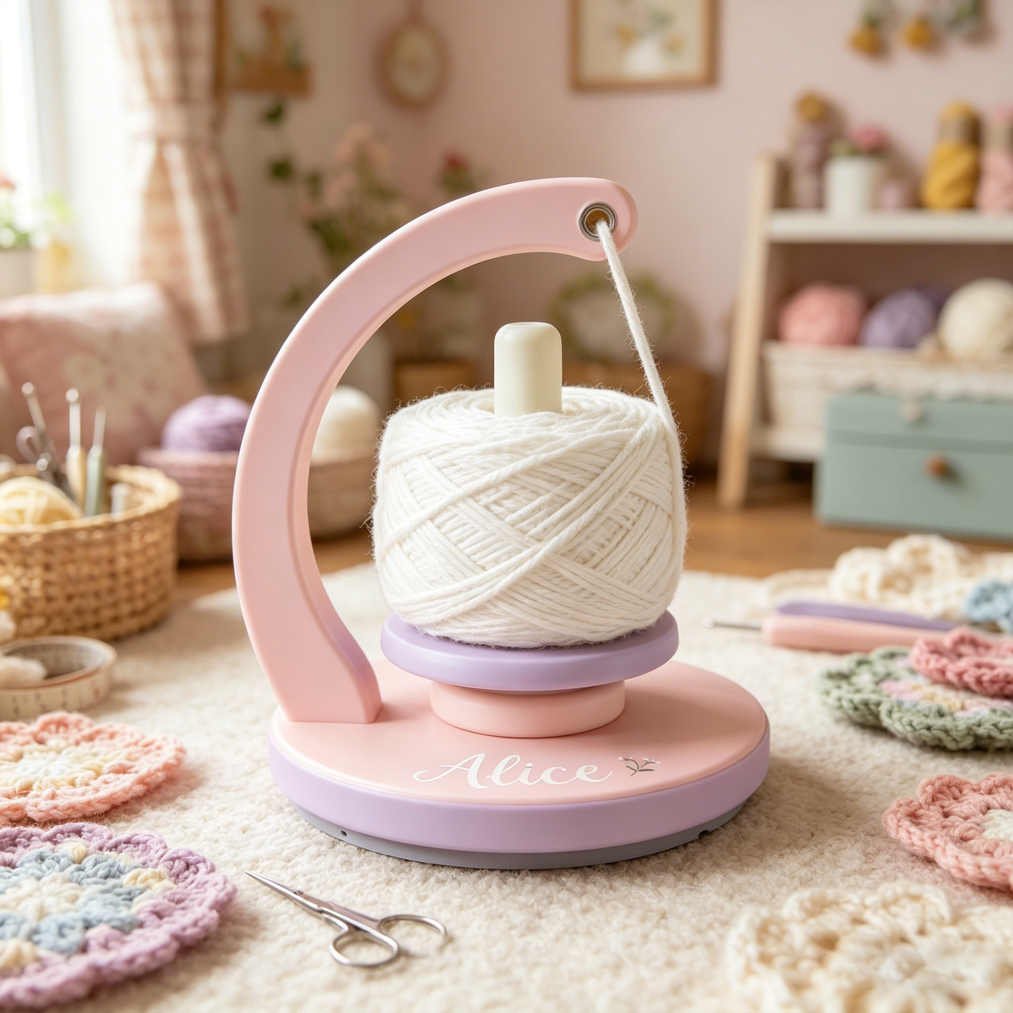 Personalized Hand-Crank Yarn Ball Winder – Manual Wool Spinner for Crochet & Knitting, Custom Name Craft Tool
