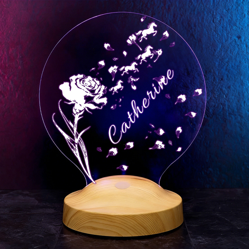 Personalized Flying Birth Month Flower Horse LED Night Light Horse Gifts for Riding Lovers and Equestrian Lovers 
