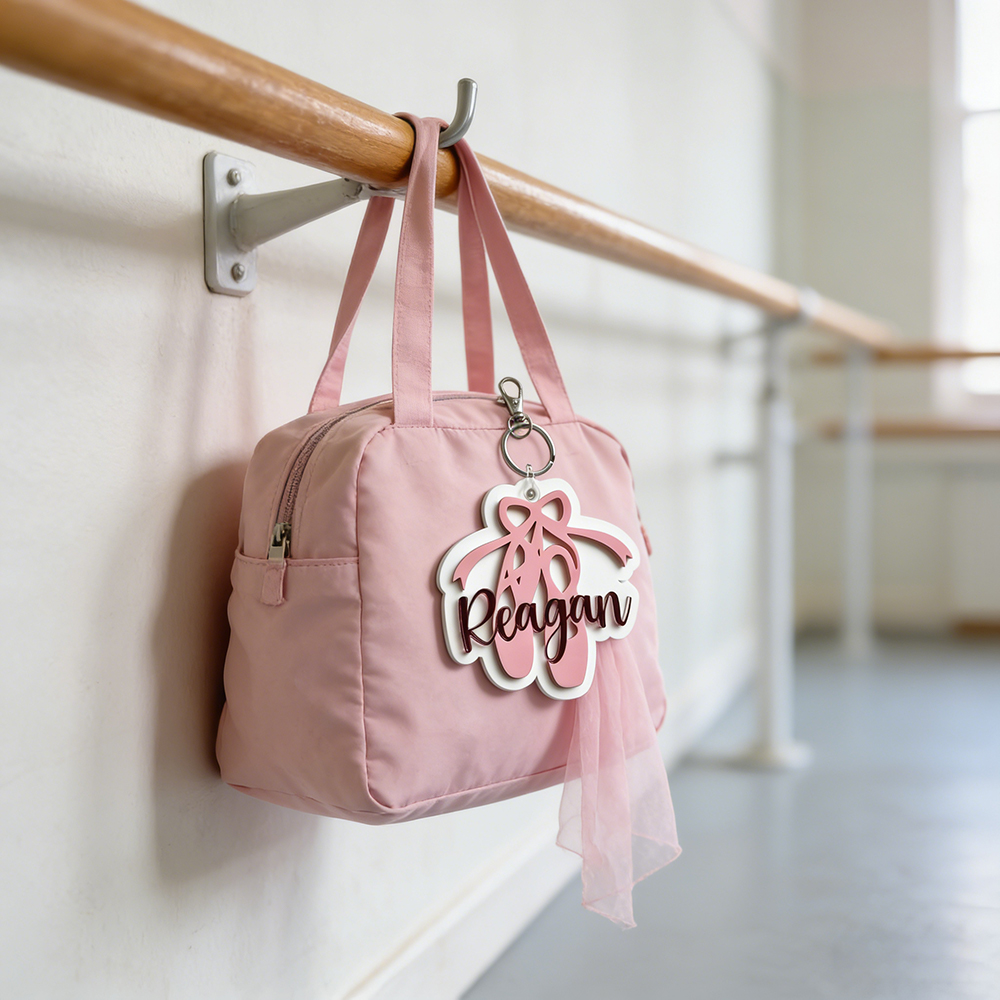 Custom Name Ballet Slipper Keychain Adorable Pink Acrylic Charm for Dance Bags and Personalized Ballerina Gifts