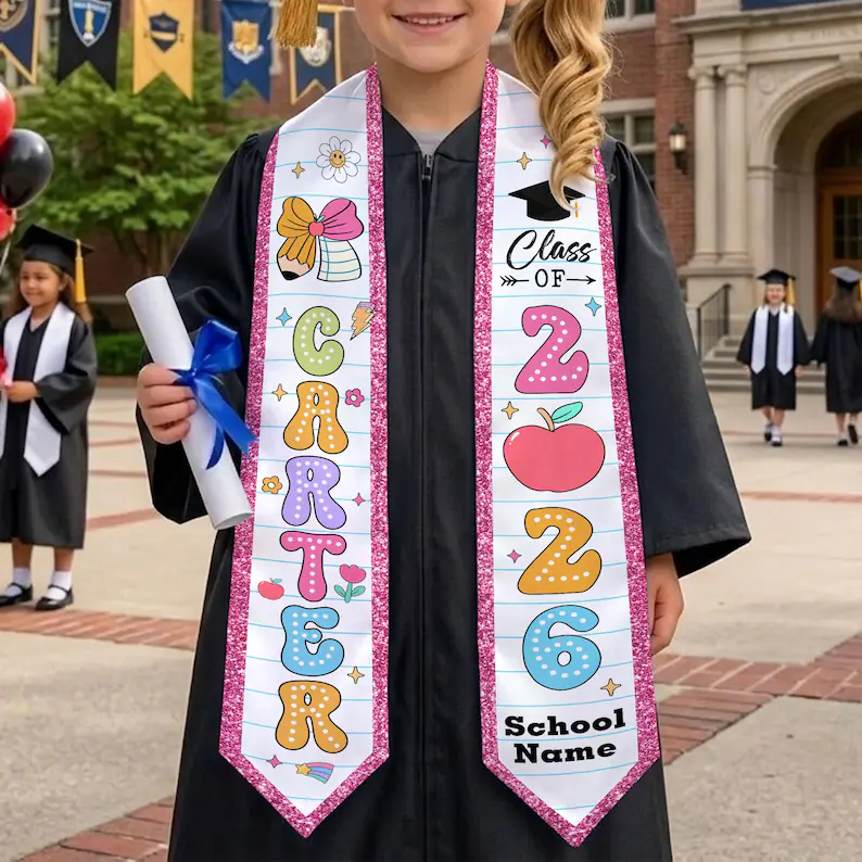 Personalized Name Kid Graduation Stole Grad Gift for Kids Class of 2026 Kindergarten Stole Kids Graduation Sash Preschool Graduation Stole