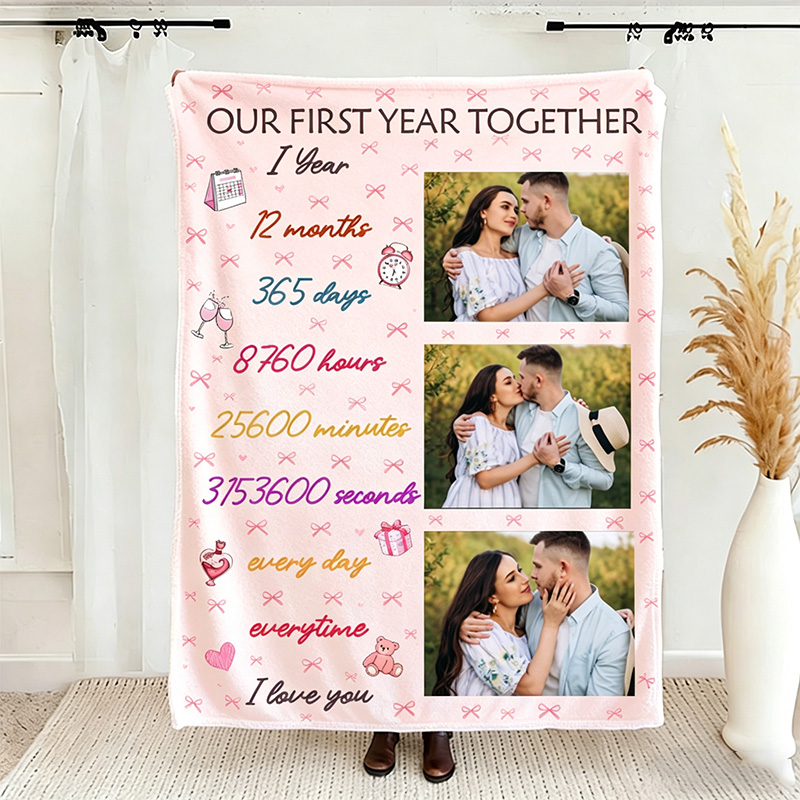 Personalized Our First Year Together Couple Blanket Photo Blanket for Couple Anniversary Gift for Her 