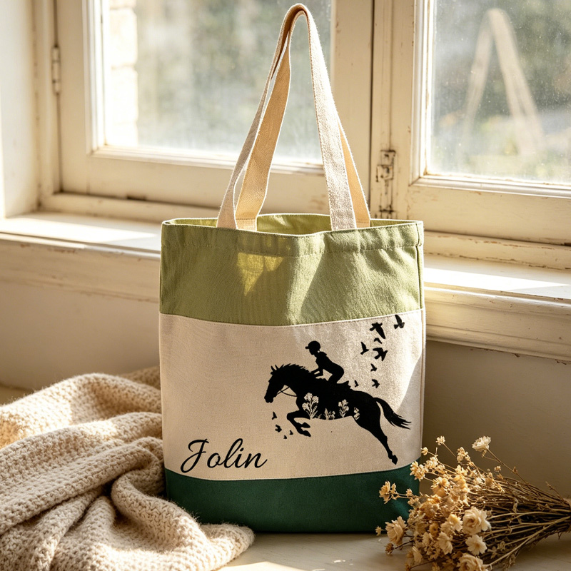 Personalized Floral Horse Birth Month Flower Tote Bag Horse Lover Horseback Riding Farm Gift for Girl Equestrian Riding Lovers