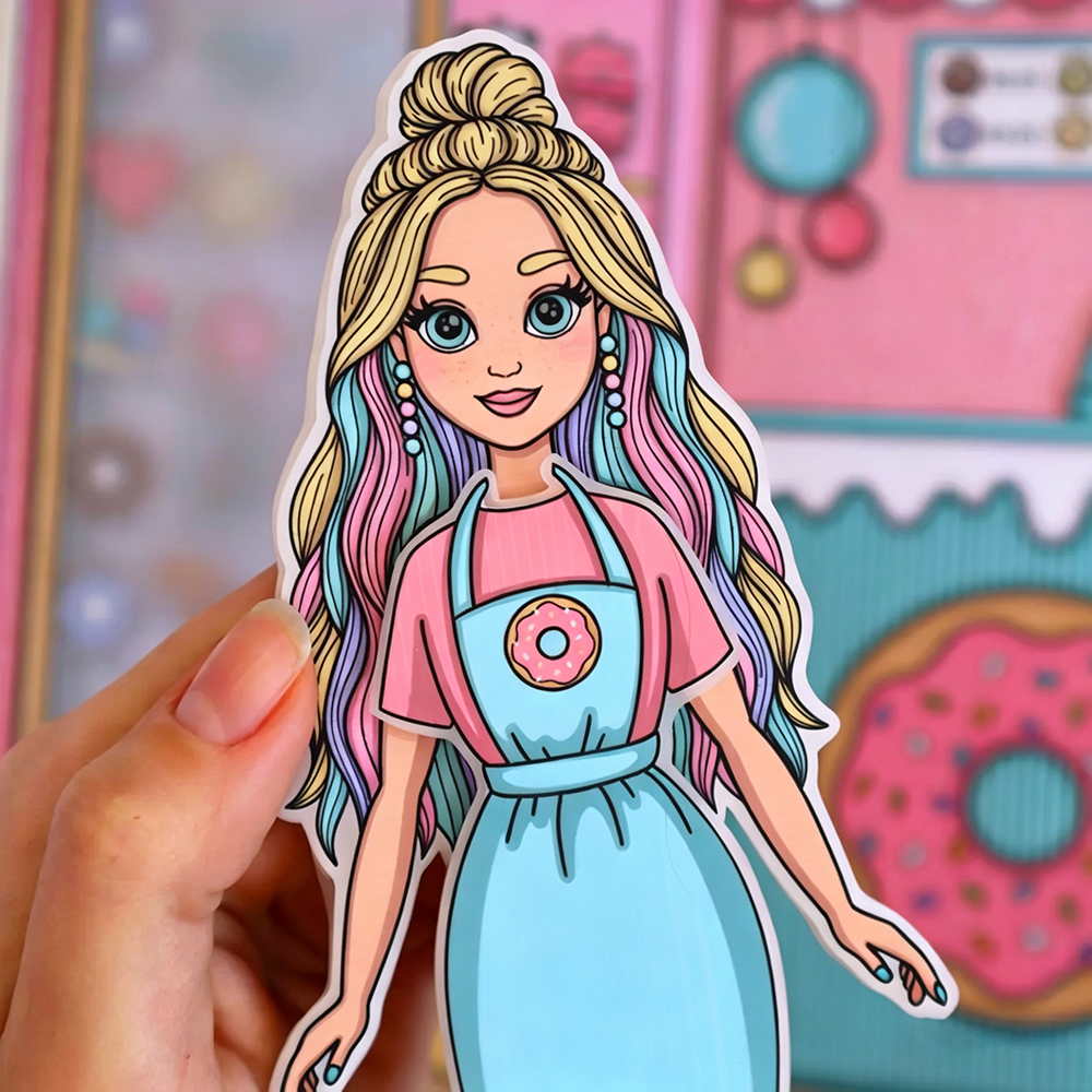  Donut Shop Paper Play Set Pretend Play for Kids Creative Paper Doll Craft Activity Reusable Donut Shop Toy for Imaginative Play and Learning Gift 