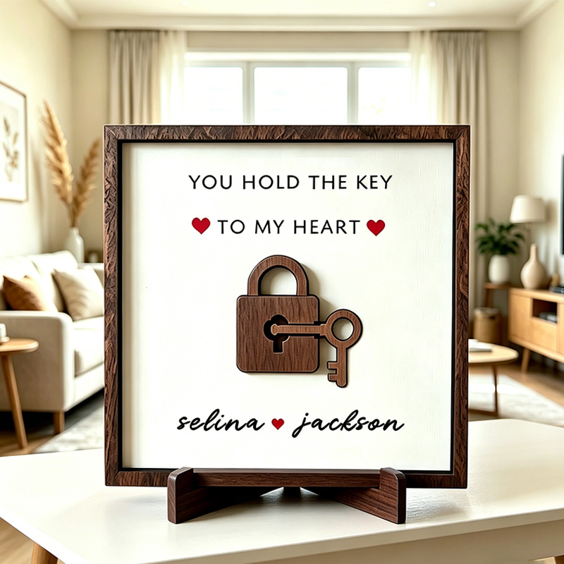 Personalized You Hold The Key to My Heart Couple Wooden Sign Plaque Custom Wooden Sign Gift for Couple Valentine's Day Gift for Couple