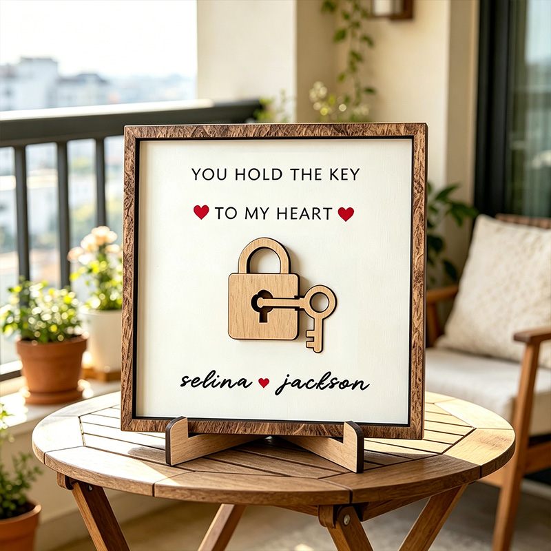 Personalized Wooden You Hold The Key to My Heart Couple Wooden Sign Plaque Custom Wooden Sign Gift for Couple Valentine's Day Gift for Couple