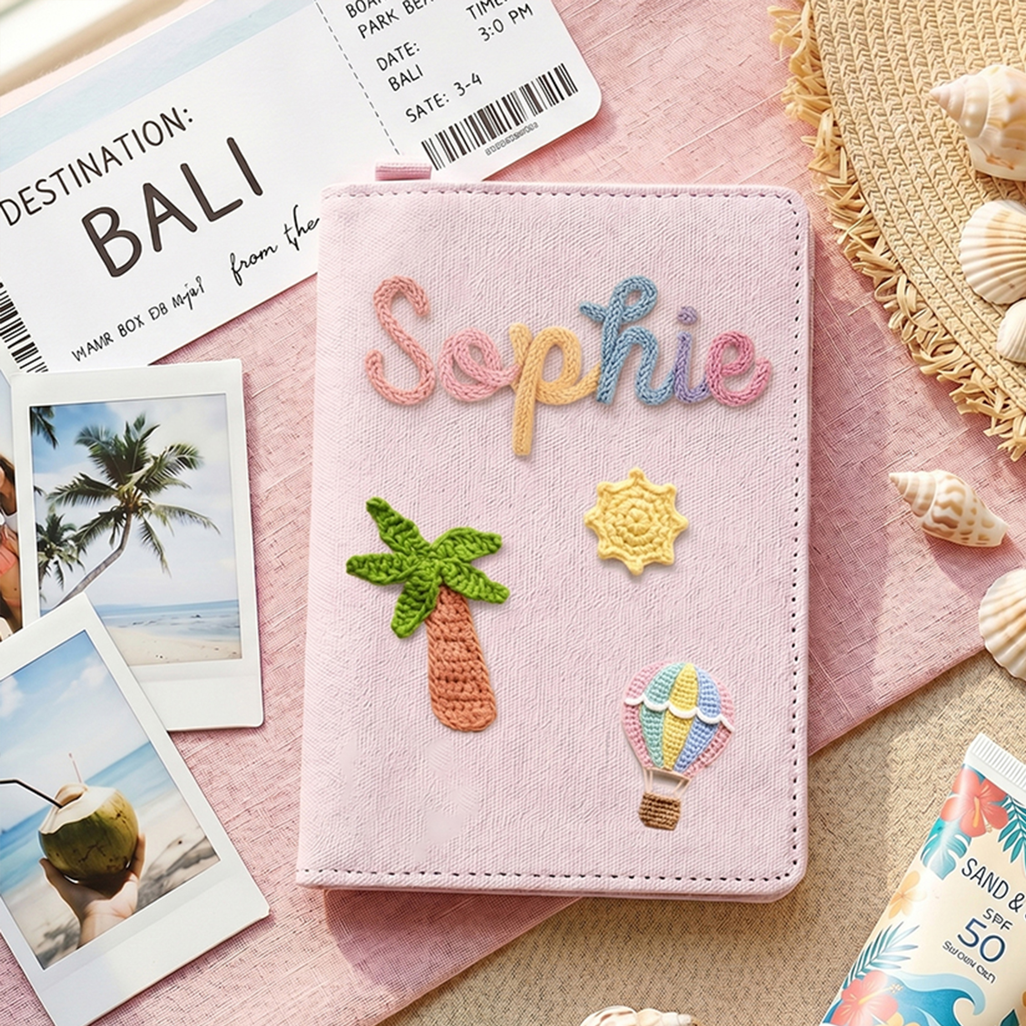 Personalized Passport Holder  Custom Name Travel Cover with Crochet Patches  Cute Cotton Passport Wallet Gift for Kids and Family Travel