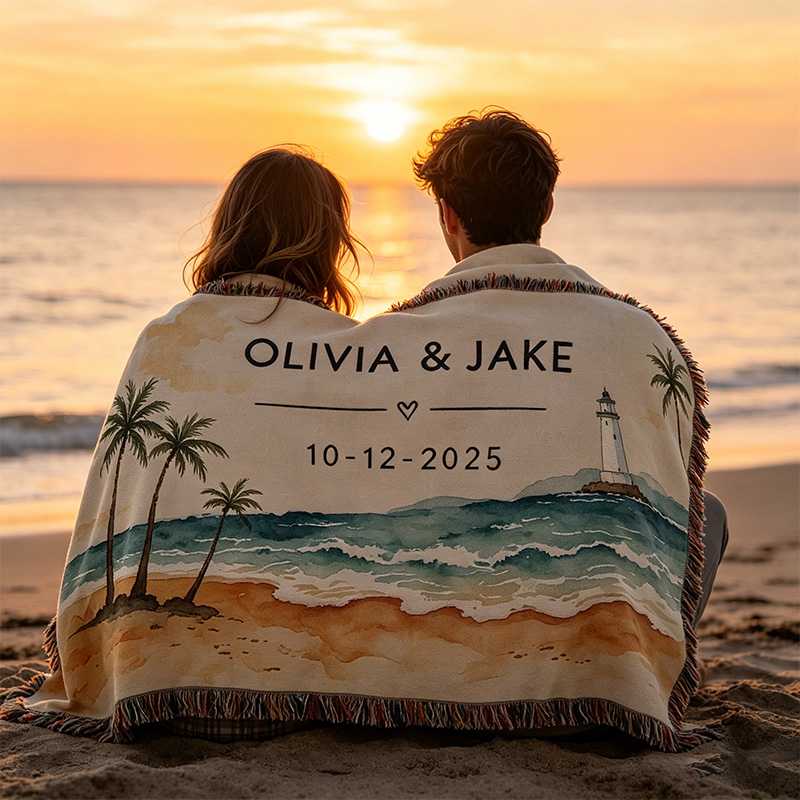 Personalized Couple Blanket with Names Ocean Theme Couple Blanket Wedding Gift for Newlyweds