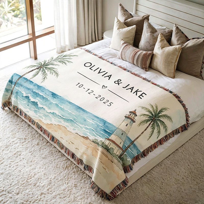Personalized Couple Blanket with Names Ocean Travel Lovers Engagement Gift Couples Names Wedding Gift Engagement Couple Gift