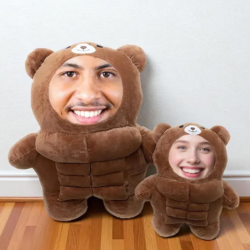 Personalized Muscle Bear Plush Toy Custom Face Stuffed Animal Pillow for Friends Gym Rat Gym Lovers