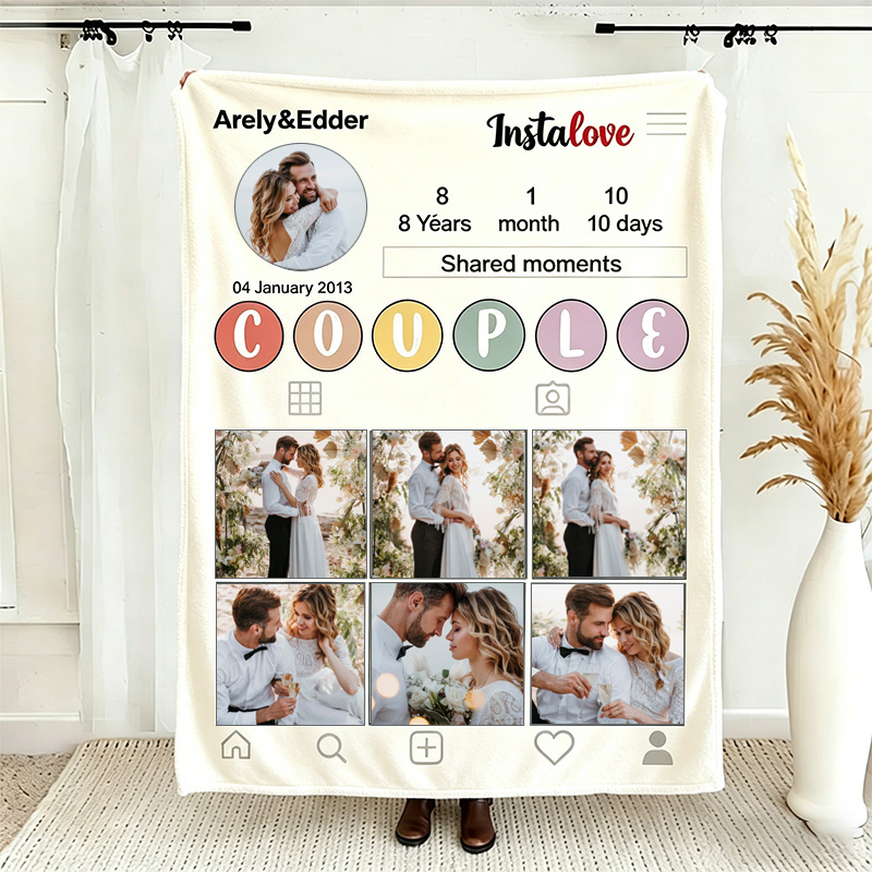 Personalized Couple Blanket with Names Custom Photo Poster Blanket Valentine Gift Gift for Husband Gift For Wife