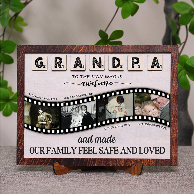 Personalized Grandpa Sign with Photos To The Man Who Is Awsome Wooden Plaque Papa Gifts Father's Day Gift For Him