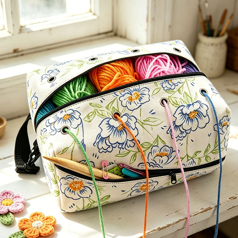 Personalization Canvas Knitting Bag Gift for Knitter Yarn Storage Organizer Canvas Yarn Bag Needle Storage Bag Sewing Project Organizer