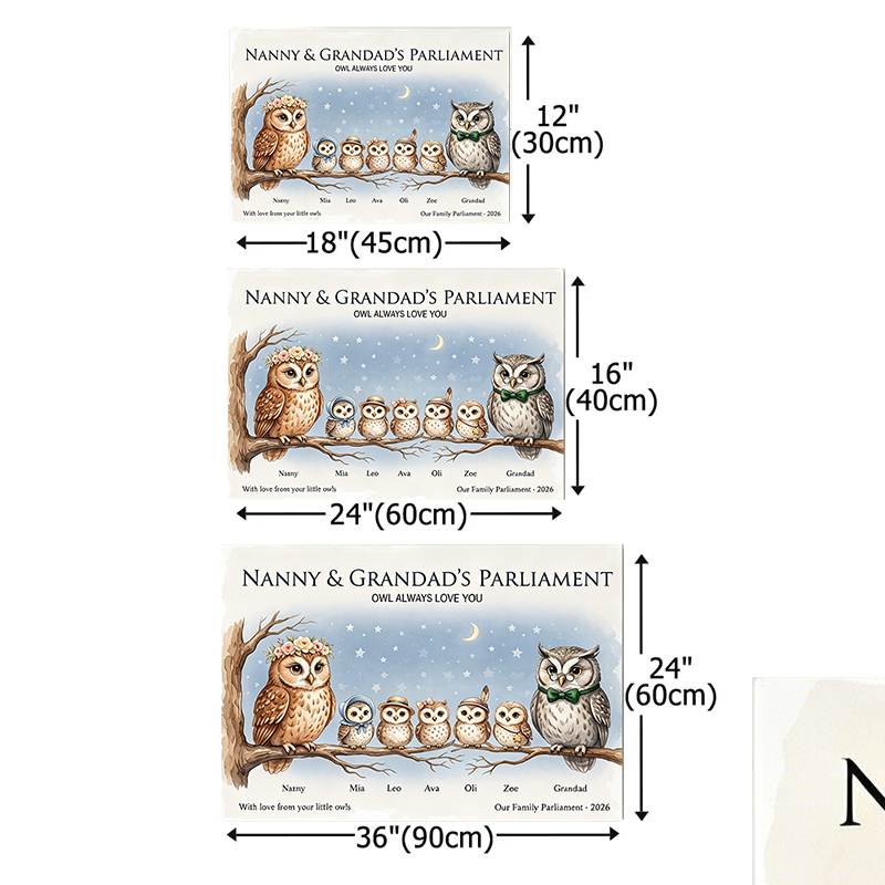 Personalized Owl Family Poster Frameless Framed Painting with 1-9 Kids Names Home Decor Birthday Father's Day Gift for Papa