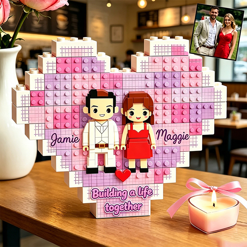 Personalized Couple Heart Building Block Puzzle Building a Life Together One Brick at a Time Blocks Valentine's Day Gift Anniversary Gift For Him Her