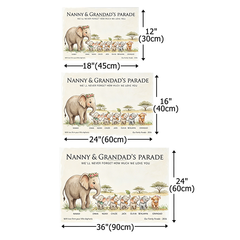 Personalized Elephant Family Poster Frameless Framed Painting with 1-9 Kids Names Home Decor Birthday Father's Day Gift for Papa Family Gift